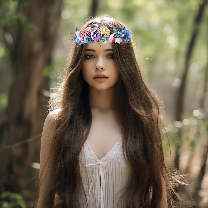 Vivivalue Vine Flower Crown Flower Garland Headband Hair Wreath Floral Headpiece Halo Boho with Ribbon Wedding Party Festival Photos - Image 4